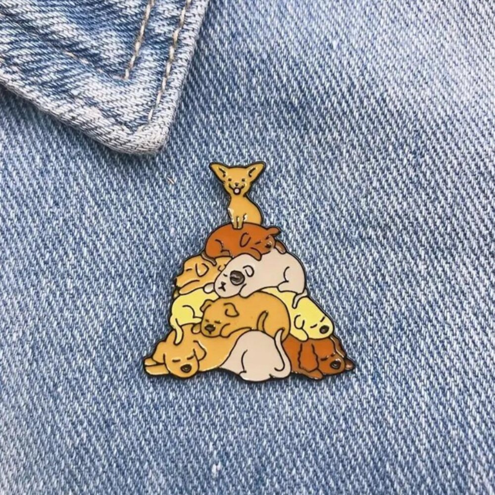 Dog Pile Enamel Pin - Cute Stacked Dogs Pin